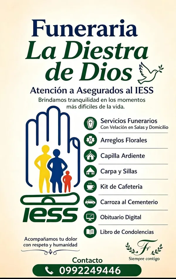 Atención a asegurados del IESS: capilla ardiente, carpa, cafetería y carroza al cementerio